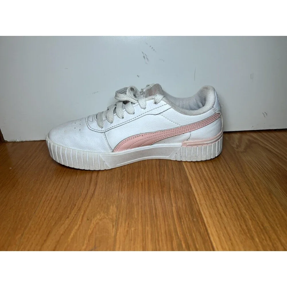 PUMA Carina Shoes Youth Size 4 White Pink Low Top Casual SoftFoam 386185-09